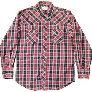 Men's Vintage Wrangler Wrancher Pearl Snap Western Check Shirt Size Medium